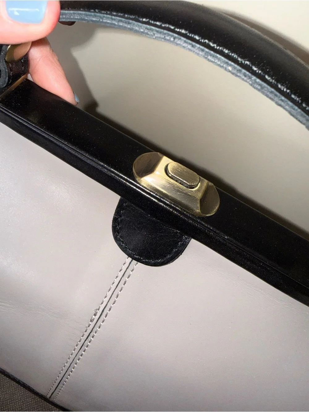 Patricia Nash Black and Light Gray Leather Frame Satchel
